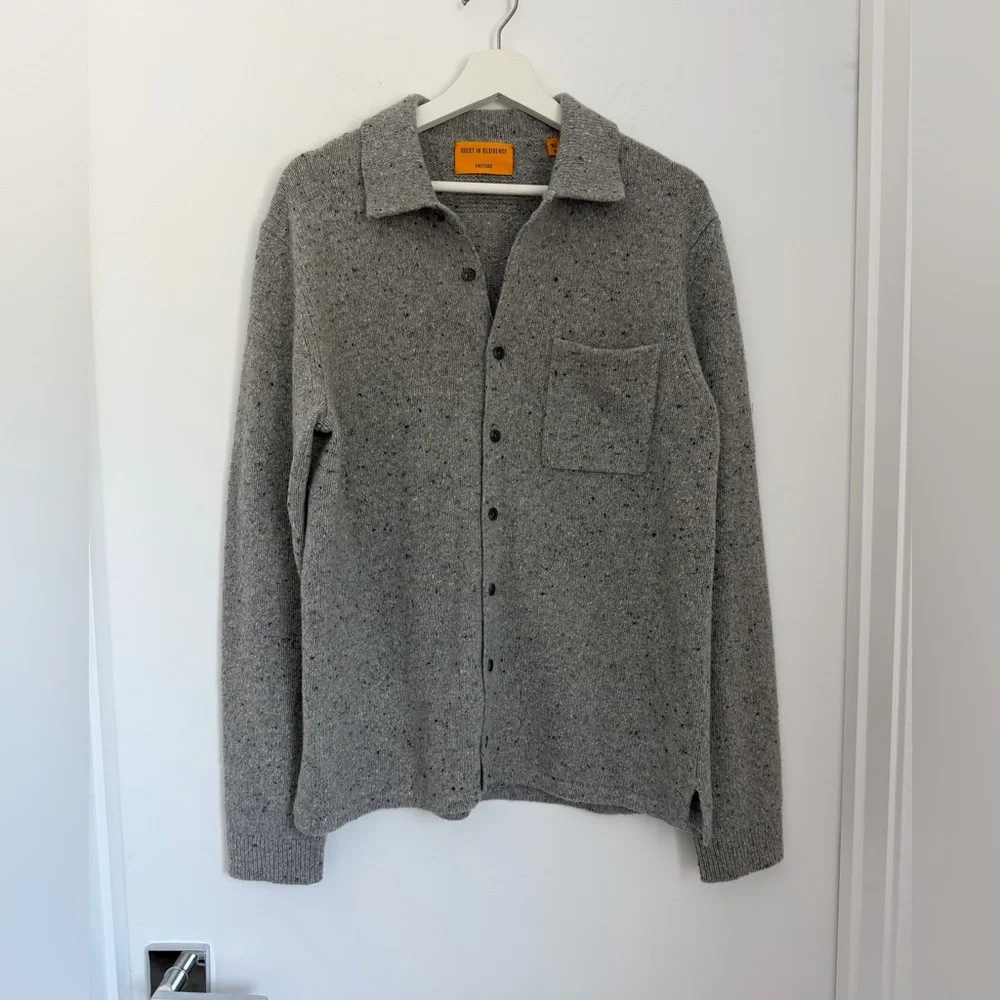 Guest in Residence Medium Grey Donegal Speckled Button-Up Sweater Shirt Jacket
